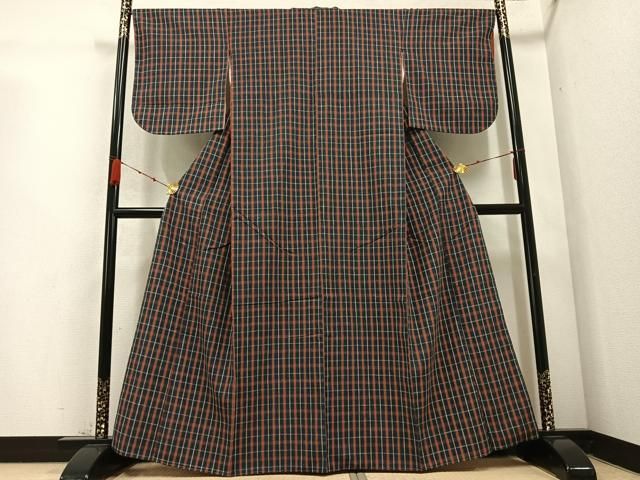 平和屋着物 上質な紬 格子 正絹 ph