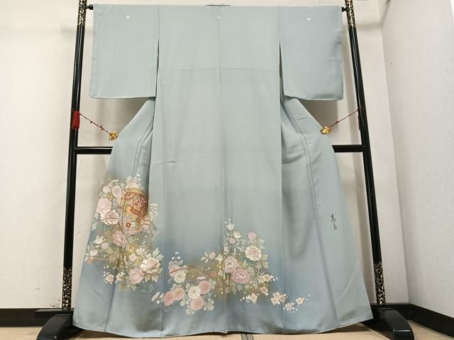 平和屋着物 京友禅の第一人者 松井青々 色留袖 駒刺繍 貝桶花文 暈し染め 金彩 正絹 ph