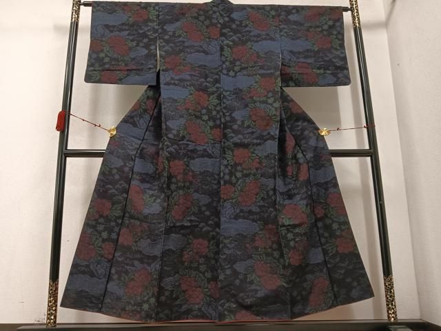 平和屋着物 結城紬 草花文 正絹 ph