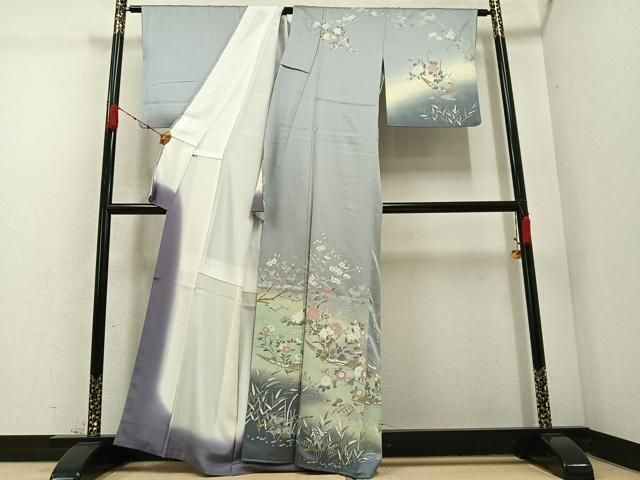 平和屋着物 訪問着 友禅 枝花船文 暈し染め 三越扱い 正絹 ph