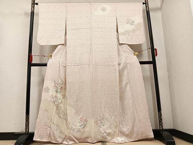 平和屋着物 訪問着 手描き 絞り 草花文 正絹 ph