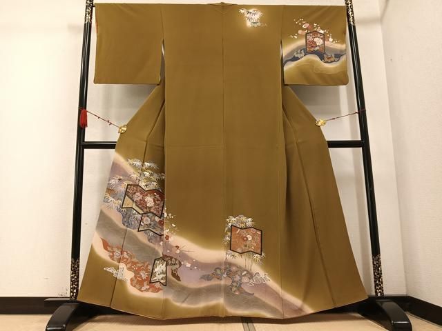 平和屋着物 訪問着 群れ鶴 草花文 暈し染め 金彩 正絹 ph