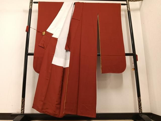 平和屋着物●皇室デザイナー　中村乃武夫　振袖　色無地　紅海老茶色　正絹　逸品　AABC9802ph 平和屋着物○皇室デザイナー 中村乃武夫 振袖 色無地 紅海老茶色 正絹