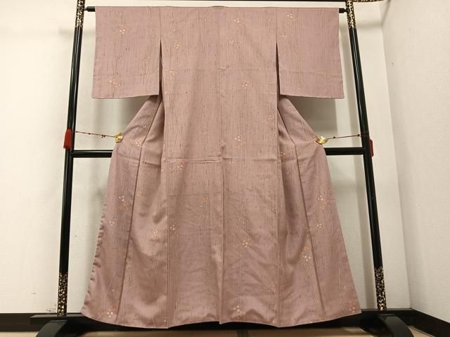 平和屋着物 上質な小紋 紬地 枝花文 正絹 ph