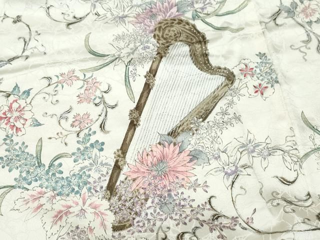  平和屋着物 豪華振袖 楽器草花文 銀彩 正絹 vf 振袖 着物