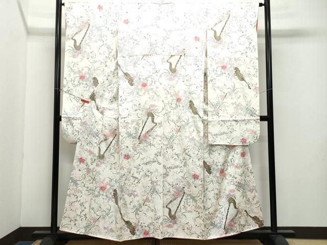 平和屋着物 豪華振袖 楽器草花文 銀彩 正絹 vf