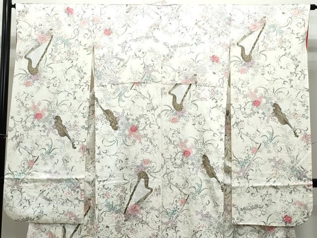 平和屋着物 豪華振袖 楽器草花文 銀彩 正絹 vf