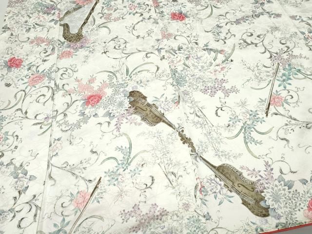 楽器草花文 銀彩