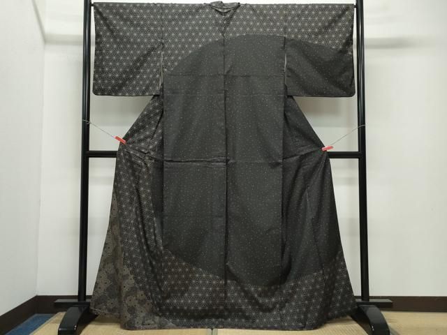 平和屋着物 訪問着 本場染大島紬 麻の葉花文 正絹 vf