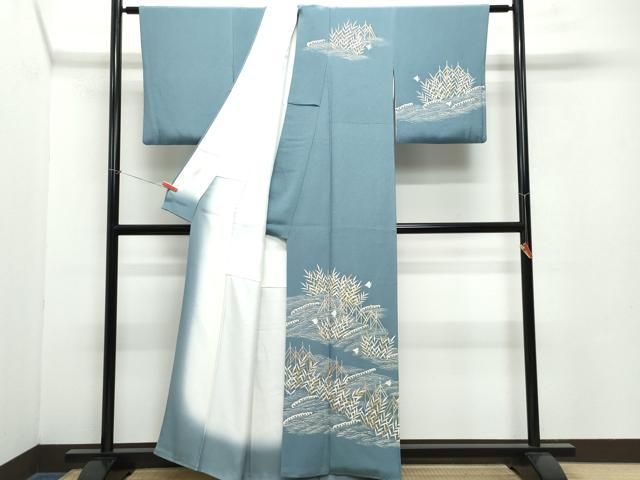 平和屋着物 訪問着 立波千鳥草木文 金彩 鬼しぼ縮緬 正絹 vf