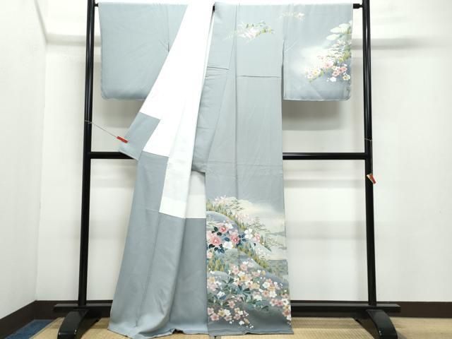 平和屋着物 訪問着 友禅 枝松花文 暈し染め 正絹 vf