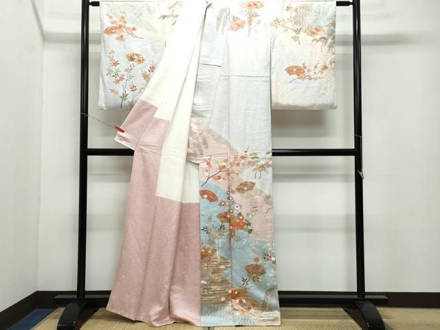 平和屋着物 十日町老舗ブランド 吉澤友禅 吾妻徳穂 訪問着 駒刺繍 慶彩小袖 地紙草花文 金彩 三越扱い 正絹 vf