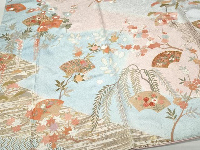  平和屋着物 十日町老舗ブランド 吉澤友禅 吾妻徳穂 訪問着 駒刺繍 慶彩小袖 地紙草花文 金彩 三越扱い 正絹 vf 訪問着 付け下げ 着物