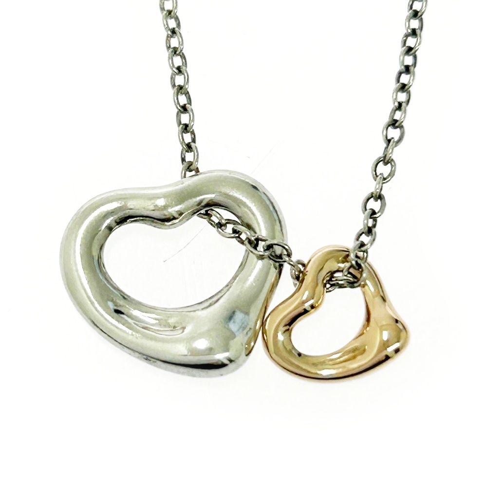 TIFFANY-Co. ティファニー シルバー ゴールド ダブル オープンハート ネックレス 2.5g 925 750刻印 499203 ネックレス