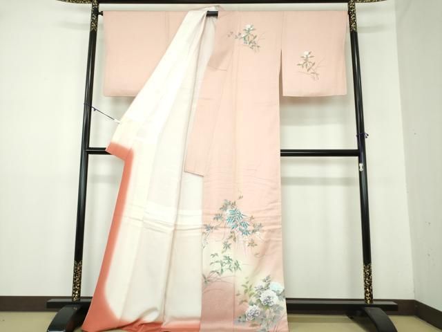 平和屋着物 訪問着 手描き 草花文 暈し染め 金彩 正絹 ps