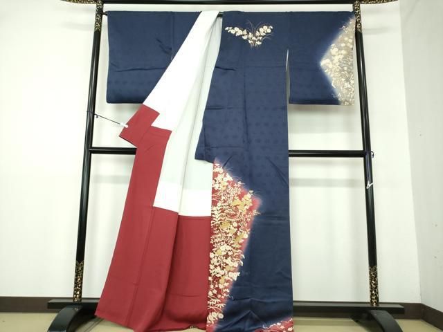 平和屋着物 訪問着 秋草文 暈し染め 金彩 正絹 ps