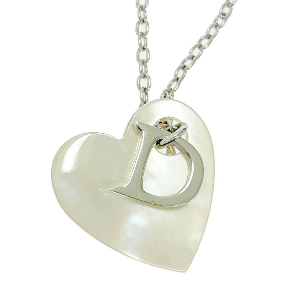 Christian Dior クリスチャンディオール メタル シェル Dロゴ ハート ネックレス シルバー 498415