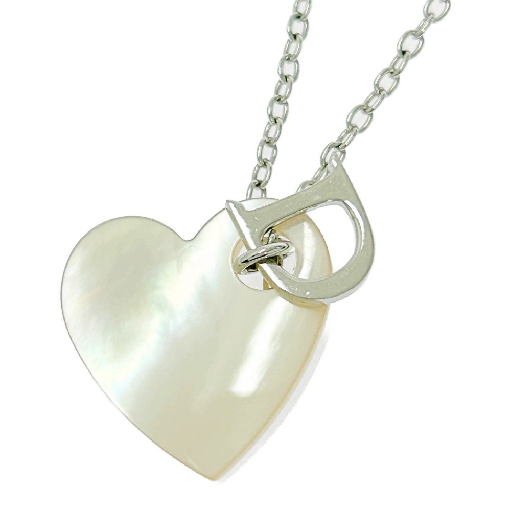 Christian Dior クリスチャンディオール メタル シェル Dロゴ ハート ネックレス シルバー 498415