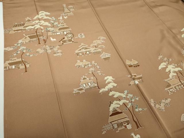  平和屋着物 訪問着 人物風景文 鶏 正絹 ps 訪問着 付け下げ 着物