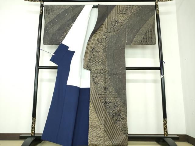 平和屋着物 藍染工房 こんや 全国阿波藍染染織作家協会会員 松本輝夫 本場染大島紬 訪問着 鳥獣花文 金彩 正絹 ps