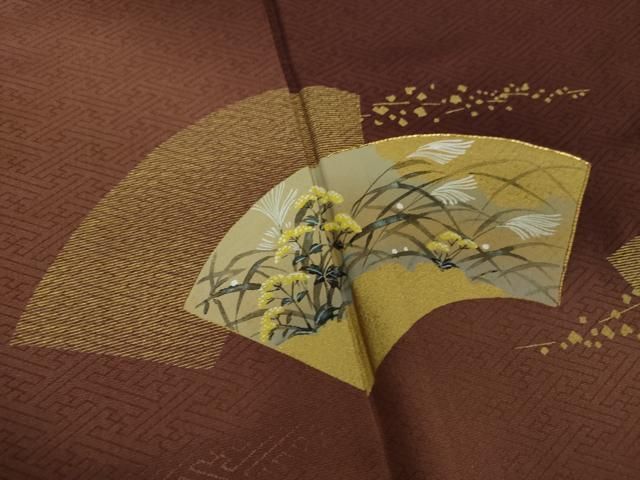  平和屋着物 訪問着 駒刺繍 地紙重ね花文 金彩 正絹 ps 訪問着 付け下げ 着物