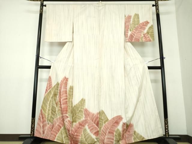 平和屋着物 訪問着 紬地 手描き 草葉文 正絹 ps
