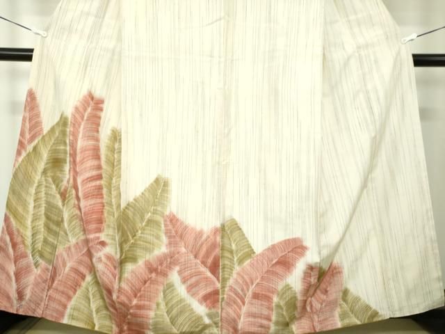  平和屋着物 訪問着 紬地 手描き 草葉文 正絹 ps 訪問着 付け下げ 着物