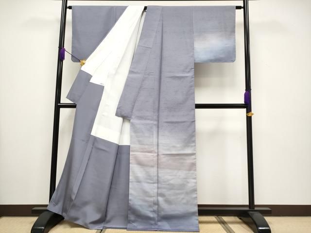 平和屋着物 上 石川県指定無形文化財 牛首紬 白山工房 手織り 訪問着 霞文 薄鼠色地 証紙付き s 5