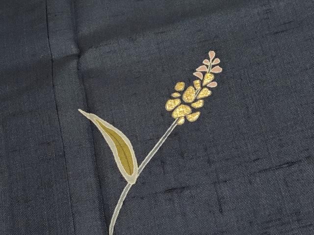  平和屋着物 上 夏物 本場絹芭蕉 訪問着 竹屋町刺繍 枝花文 濃紺地 反端付き s 5 訪問着 付け下げ 着物