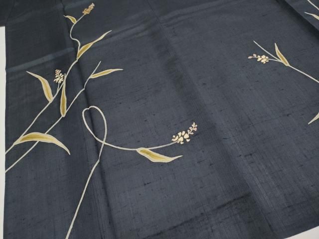 平和屋着物■極上　夏物　本場絹芭蕉　訪問着　竹屋町刺繍　枝花文　濃紺地　反端付き　逸品　CYAA3513s5 平和屋着物□極上 夏物 本場絹芭蕉 訪問着 竹屋町刺繍 枝花