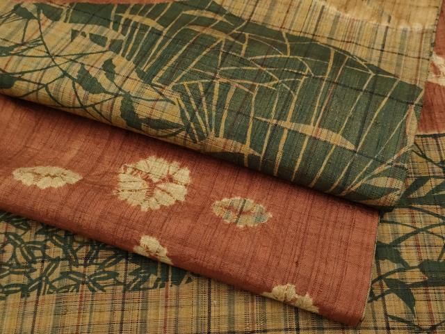 平和屋着物○伝統工芸士 七代目 吉澤与市 紬 絞り 幾何学