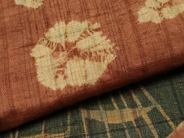 平和屋着物□極上 伝統工芸士 七代目 吉澤与市 紬 単衣 絞り 草木文