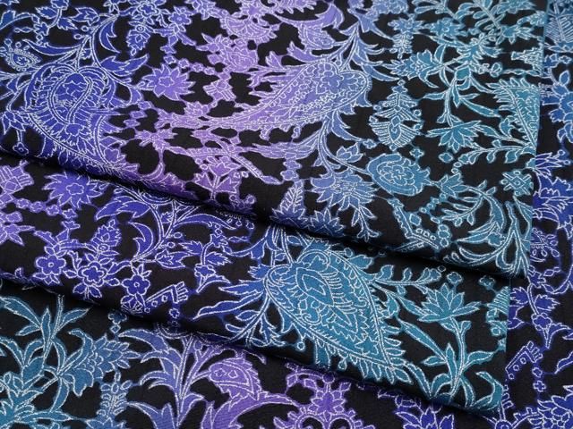 平和屋着物 上 小紋 更紗花唐草文 黒地 銀彩 s 5