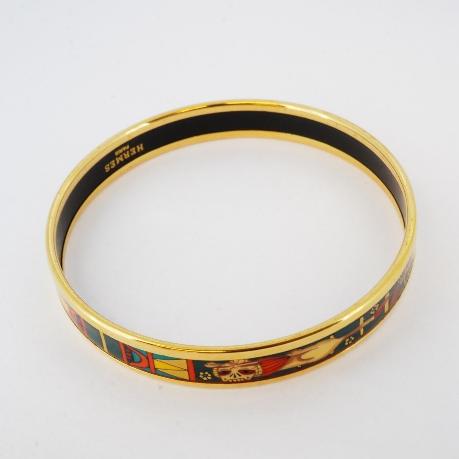 エルメス Hermes バングル エマイユPM GPメッキ 七宝焼き ゴールド グリーン マルチ レディース