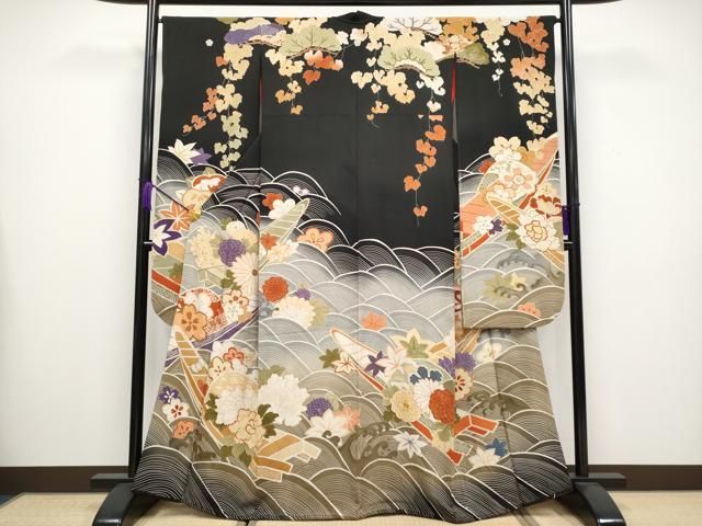 平和屋着物 上 アンティーク 大正ロマン 振袖 駒刺繍 花舟文 暈し染め s 5