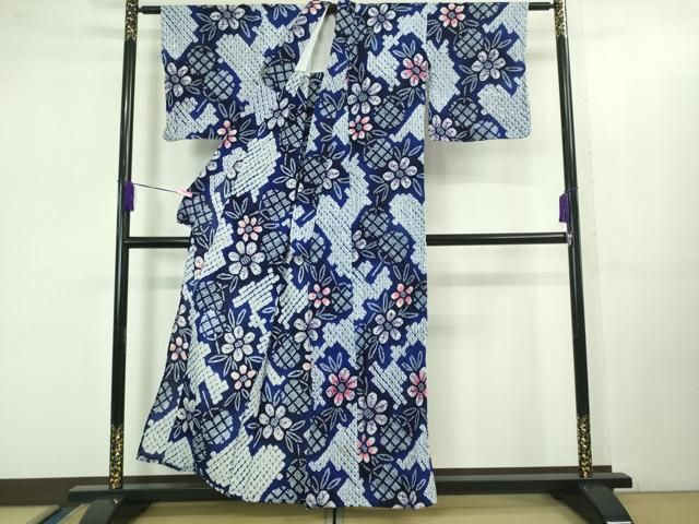 平和屋着物 上 夏物 浴衣 有松鳴海絞り 団扇 うちわ 草花文 綿 kh 5