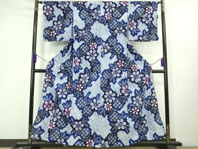 平和屋着物 上 夏物 浴衣 有松鳴海絞り 団扇 うちわ 草花文 綿 kh 5