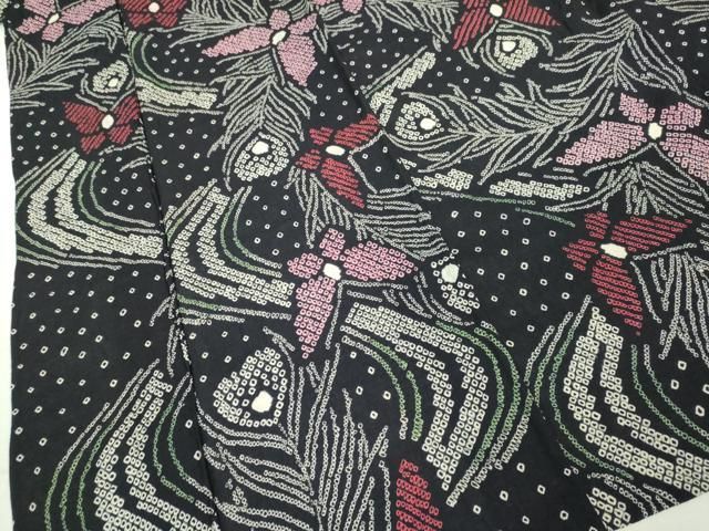  平和屋着物 上 夏物 浴衣 有松鳴海絞り 舞蝶文 黒地 綿 kh 5 浴衣単品 浴衣