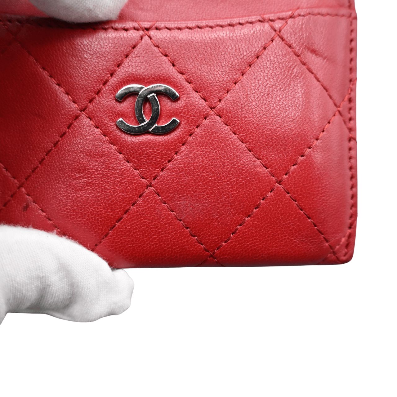 CHANEL シャネル カードケース パスケース ラムスキン キルティング レッド 金具シルバー 15番台 16672 カードケース 小物