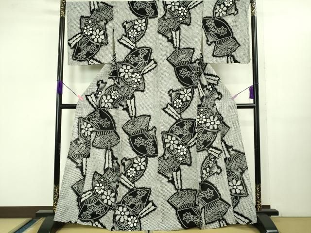 平和屋着物 上 夏物 浴衣 有松鳴海絞り 扇面吉祥花文 黒地 綿 やまと誂製 kh 5