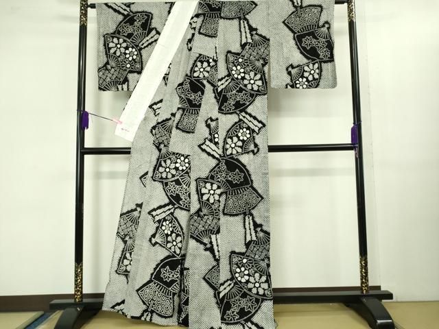 平和屋着物 上 夏物 浴衣 有松鳴海絞り 扇面吉祥花文 黒地 綿 やまと誂製 kh 5