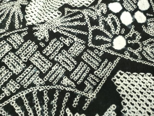  平和屋着物 上 夏物 浴衣 有松鳴海絞り 扇面吉祥花文 黒地 綿 やまと誂製 kh 5 浴衣単品 浴衣