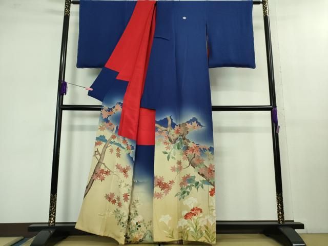 平和屋着物 上 アンティーク 大正ロマン 色留袖 刺繍 楓菊花文 暈し染め 金彩 kh 5