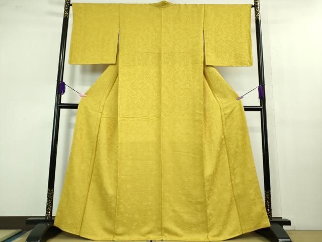 平和屋着物 上 色無地 お召地 辻が花地紋 支子色 さが美扱い 反端付き kh 5