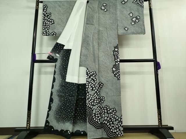 平和屋着物 上 訪問着 絞り 草花文 黒地 kh 5