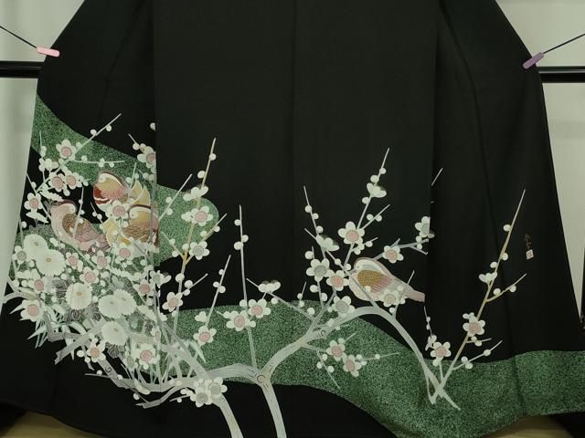 鴛鴦梅菊文 たたき染め