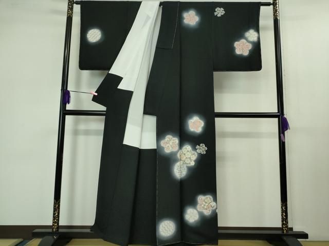 平和屋着物 上 十日町 名門 滝泰謹製 訪問着 相良刺繍 駒刺繍 舞花文 黒地 暈し染め 金銀糸 kh 5