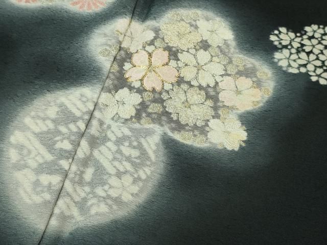  平和屋着物 上 十日町 名門 滝泰謹製 訪問着 相良刺繍 駒刺繍 舞花文 黒地 暈し染め 金銀糸 kh 5 訪問着 付け下げ 着物