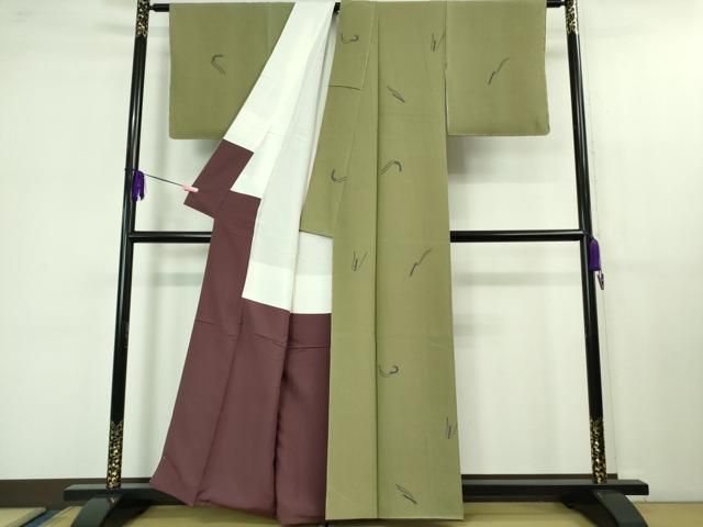 平和屋着物 上 世界的人形師 辻村寿三郎 ジュサブロー 小紋 兎 うさぎ 柳茶色地 kh 5