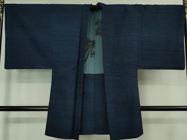 平和屋着物□極上 男性 結城紬 アンサンブル 長羽織 杢 紺青色 逸品 未